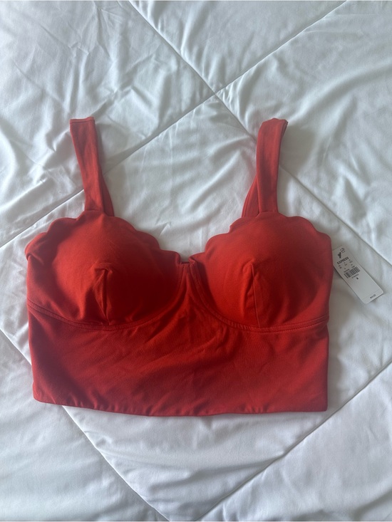 Express Tops - Express Red Longline Scallop-Edge Bralette